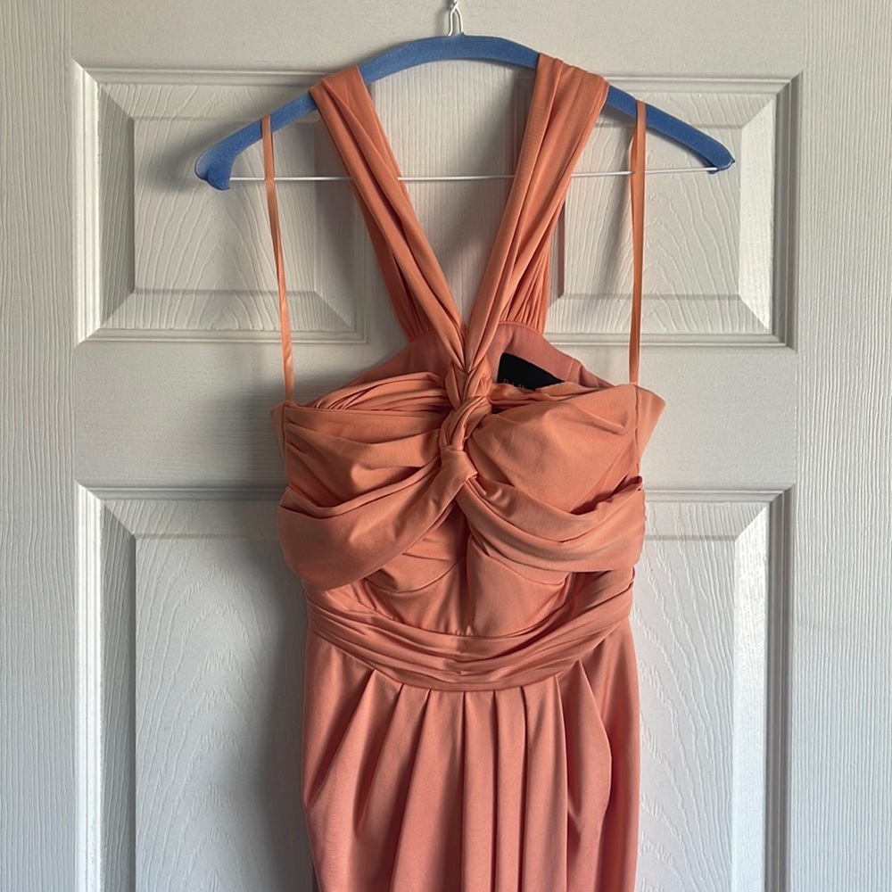 Semi-formal halter wedding dress in peach, size 4 (fits like a 6)